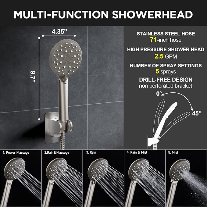 Veken Starlight 11.8" High Pressure Shower Head with Handheld, Easy Install | Handheld Shower with Multi Spray Modes, Rainfall Combo with 15" Metal Extension Arm, Detachable Dual Shower, Bathroom Decor