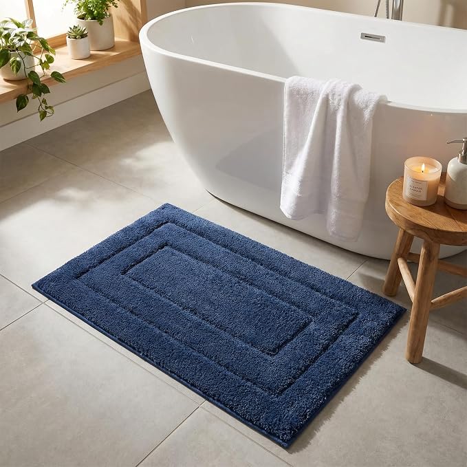 GRANNY SAYS Blue Bathroom Rug 36" x 24", Non-Slip Microfiber Bath Mat | Ultra-soft, durable TPR backing for reliable grip, fast water absorption, machine washable for Vanity, Shower, Tub