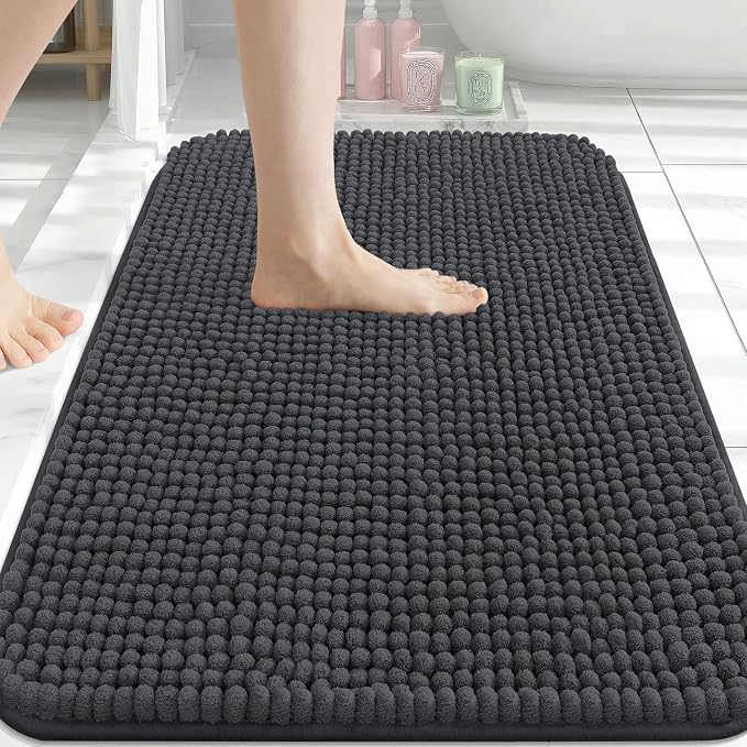 Arotive Chenille Bathroom Rugs 34x21, Soft Absorbent Bath Mat, Dark Grey | Rubber Backing, Machine Washable Dry Bath Mats for Bathroom Floor, Tub and Shower, Home Decor Accessories