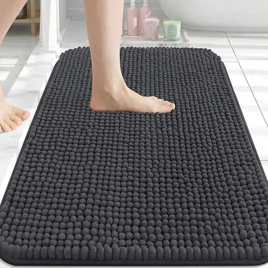 Arotive Chenille Bathroom Rugs 34x21, Soft Absorbent Bath Mat, Dark Grey | Rubber Backing, Machine Washable Dry Bath Mats for Bathroom Floor, Tub and Shower, Home Decor Accessories