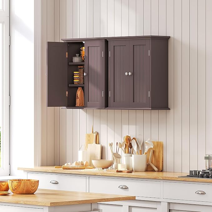 ChooChoo Bathroom Wall Cabinet with 2 Doors, Over The Toilet | 8.8"D x 21.1"W x 24"H, Medicine Cabinet, Adjustable Shelves, Cupboard, Espresso