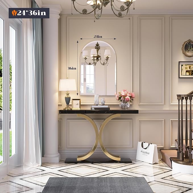 Frameless Bathroom Mirror, 24" x 36" Arched Vanity Mirror for wall Beveled, Arch Wall Mounted Bathroom Mirror for Over Sink, Hallway, Entryways