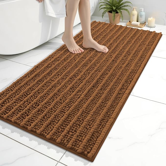 Arotive Bathroom Rugs Mat 47x24, Soft Absorbent Chenille Shaggy Bath Mat | Ochre, Machine Wash Dry, Bath Rugs for Bathroom Floor, Tub and Shower, Home Decor Accessories