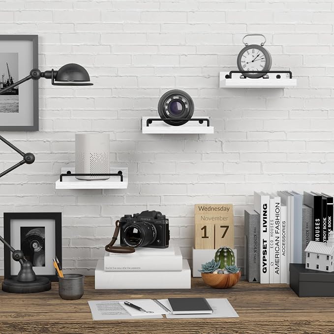 RYOFOBETTO Small Floating Shelf, 6 X 6 Inches Farmhouse Wall Shelves for Living Room, Bedroom, Picture Frames, Plants, Kitchen, Set of 3 (White and Black)