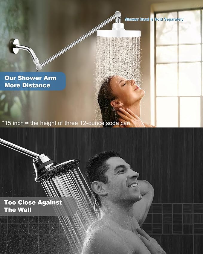 11 Inch Adjustable Shower Head Extension Arm With Locking Set Screw, Singing Rain 304 Stainless Steel Chrome Angle Height Adjustable, Easy Install, G1/2 Universal Connector Compatible (Chrome Finish)
