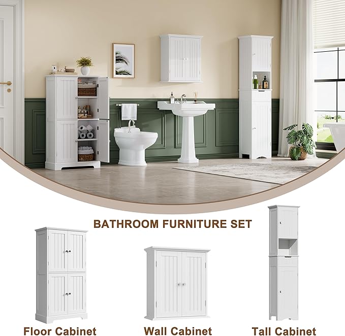 ChooChoo Bathroom Wall Cabinet with 2 Doors, Over The Toilet | 8.8"D x 21.1"W x 24"H, Medicine Cabinet, Adjustable Shelves, Cupboard, White
