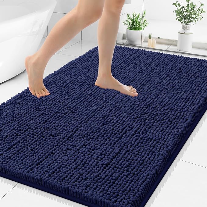 Smiry Bathroom Rugs 44X32, Luxury Chenille Extra Soft Absorbent Bath Mat | Navy Blue, Machine Washable Non-Slip Plush Bath Mats for Bathroom, Tub, Shower, and Floor, Home Decor