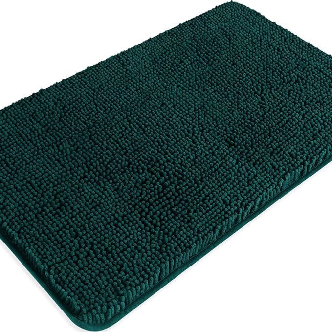 Dark Teal Bathroom Rugs – Absorbent and Washable Bath Mat, Non-Slip, Thick Soft Chenille Bath Rugs for Bathroom Floor, Shower, Sink - 20" x 32"