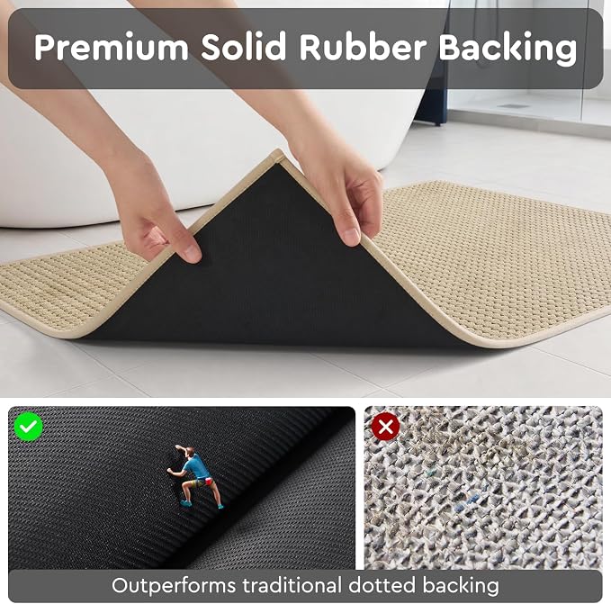 tchdio Bath Mat, Absorbent Bathroom Mat Quick Dry, Thin Bathroom Rugs Fit Under Door, Non Slip Washable Bath Rugs with Solid Rubber Backing, Low Profile Bath Mats for Bathroom, Beige, 24" x 36"