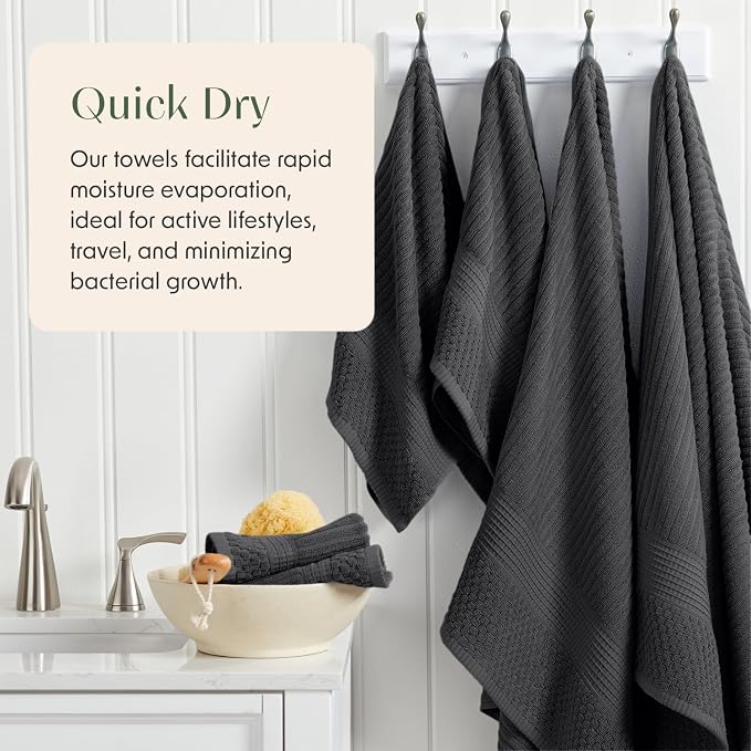 100% Cotton Bath Towel Set | 6-Piece Set | Textured | Black | Absorbent & Quick-Dry Bathroom Towels | Textured and Durable Cotton Towels for Bathroom | OEKO-TEX | Krista Collection