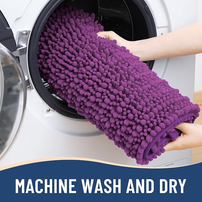 Arotive Bathroom Rugs Mat 30x17, Soft Absorbent Chenille Shaggy Bath Mat | Purple, Machine Wash Dry, Bath Rugs for Bathroom Floor, Tub and Shower, Home Decor Accessories