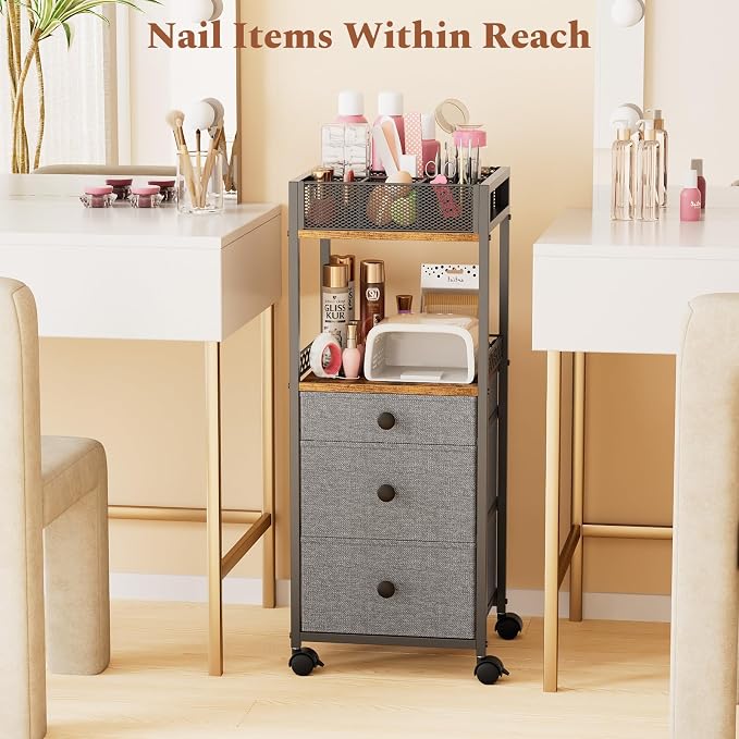 Plaviya Makeup Organizer Cart with 3 Drawers Storage for Bedroom & Bathroom | Utility Rolling Cart, Vanity Desk Organizer, Perfume, Cologne, Skin Care, Nail Polish, Black
