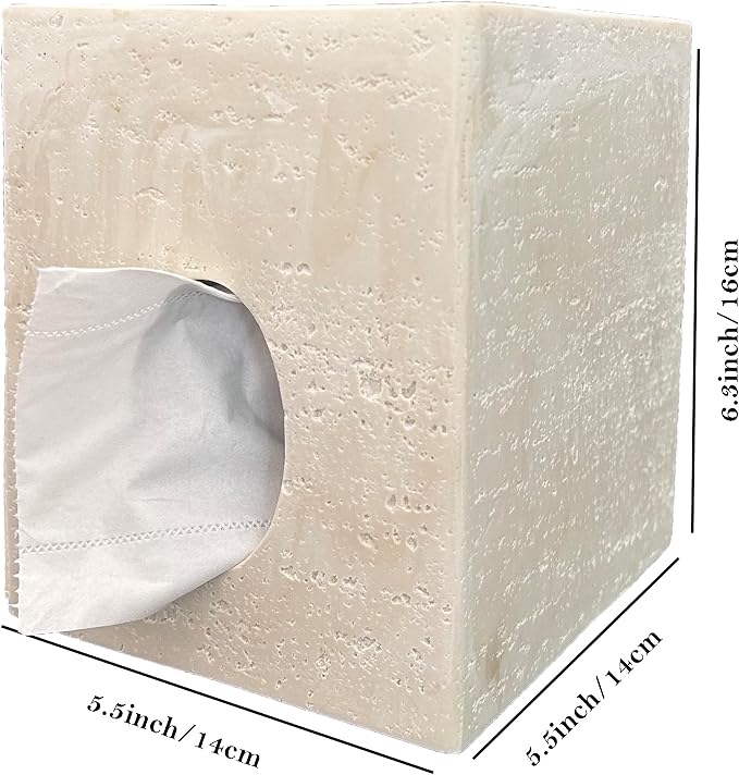 Hymmah Square Tissue Box Cover Holder with Tray,Unique Cube Design Tissue Dispenser Cover Decor for Vanity Counter Tops Also Great for Bedroom and Living Room