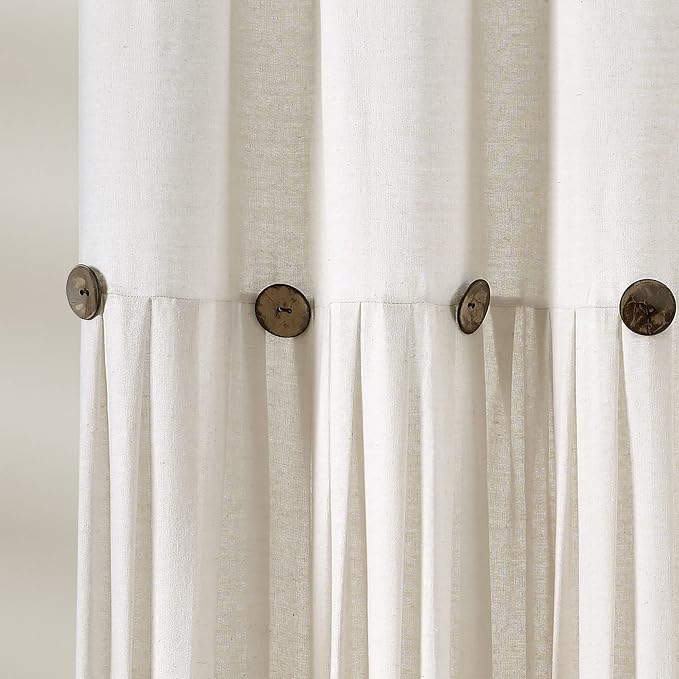 Lush Decor Linen Button Shower Curtain, 72" W x 84" L, Off White - Extra Long Shower Curtains - White Shower Curtain Fabric - Farmhouse Bathroom Decor