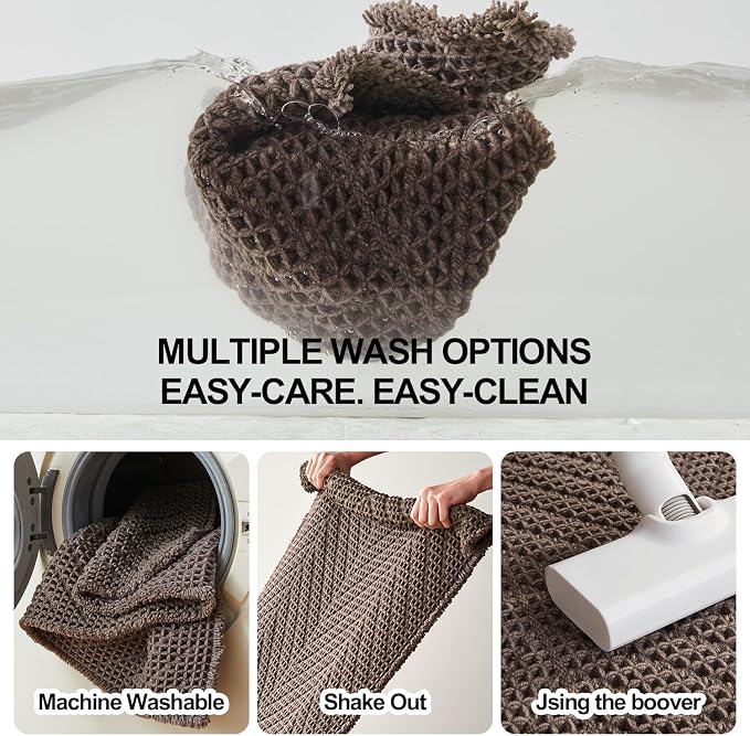 Sunfly Boho Herringbone Runner, Ultra Soft Non-Slip Waffle Bath Mat - Super Absorbent & Quick Dry Washable,Bathroom Runner Rug 24"x72" Taupe