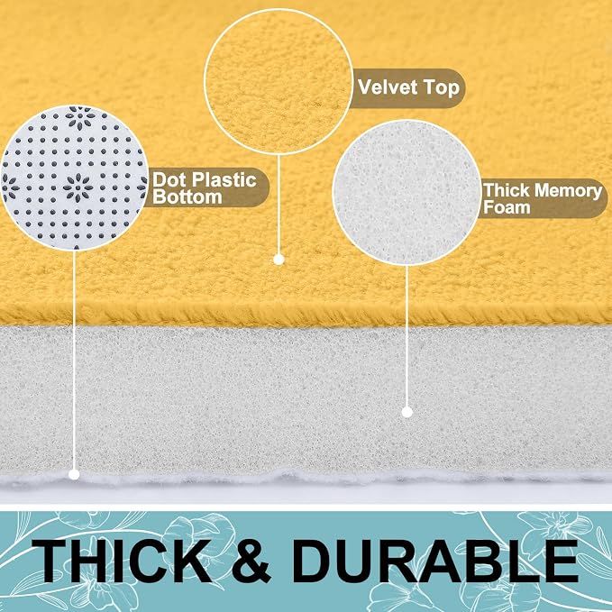 Smiry Memory Foam Bath Mat 36x24, Extra Soft and Absorbent Bathroom Rugs | Yellow, Quick Dry Machine Washable Non-Slip Bath Mat for Bathroom Floor, Shower and Tub