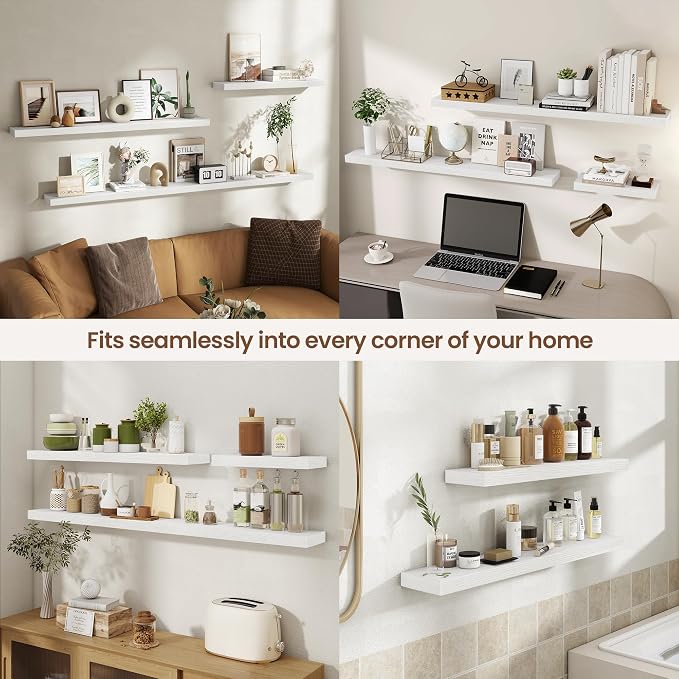 Acovy 55 Inch Floating Shelves for Wall 1 Pack, 55" Wall Shelves for Books, Storage, Decor, Wall Mounted Floating Shelf with Invisible Brackets for Kitchen, Living Room, White
