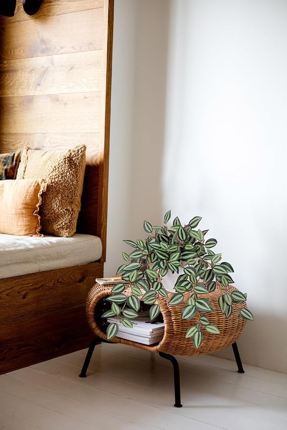 Briful Artificial Potted Plants Indoor - 18.5'' Small Faux Trailing House Plant with Cascading Vines Lifelike Fake Plants in White Plastic Pot for Shelf Desk Bathroom Home & Office Decor
