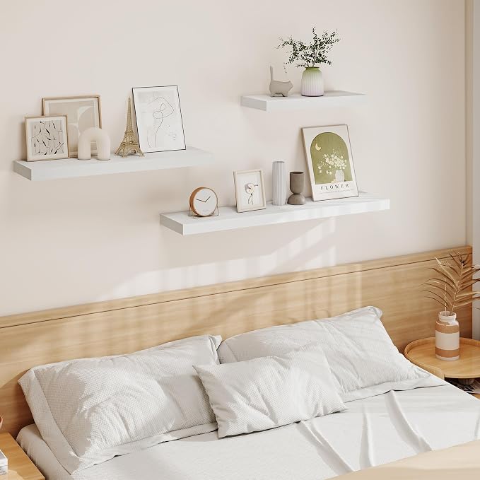 Vivelove Floating Shelves 9 inch Deep 16”Long Set of 2, White | Easy Install With Hardware, 1.5" Thick, Invisible Brackets, Wall Mounted, No Sagging, For Any Room