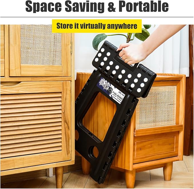 Delxo 17.5 Inch Folding Step Stool,Foldable Stool for Adults with Safety Lock,Portable Collapsible Plastic Step Stool,Non Slip Folding Stools for Kitchen Bathroom Bedroom Up to 400LBS,(Black 1PC) | Step Stool with Safety Lock,Portable Collapsible Step ...