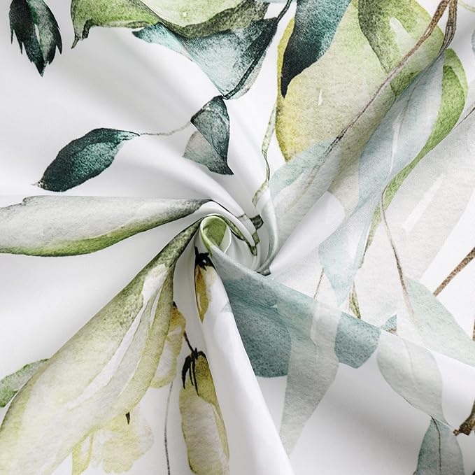 Sage Green Eucalyptus Shower Curtain, Floral Print, 72x84 | Watercolor Plant Leaves Floral Print, Extra Long Waterproof Fabric Bathroom Decor, Machine Washable, Rustproof Grommets