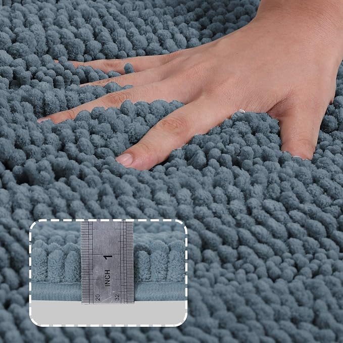 Turquoize Chenille Bath Rugs Shaggy Bathroom Rugs Non Slip Bath Rugs for Bathroom 20 x 32 and 20 x 20U Stone Blue Bath Rug Extra Soft and Absorbent Area Rug, (20" x 32" and 20" x 20"U), Stone Blue