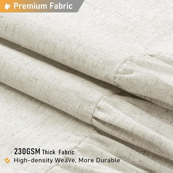 Long Linen Ruffle Farmhouse Cloth Boho Shower Curtain, 72x78, Natural | Ruffle Hem, Heavy Duty Fabric, 12 Hooks, Elegant Drape, Shabby Chic Style, Bathroom Decor, Machine Washable, Easy To Install