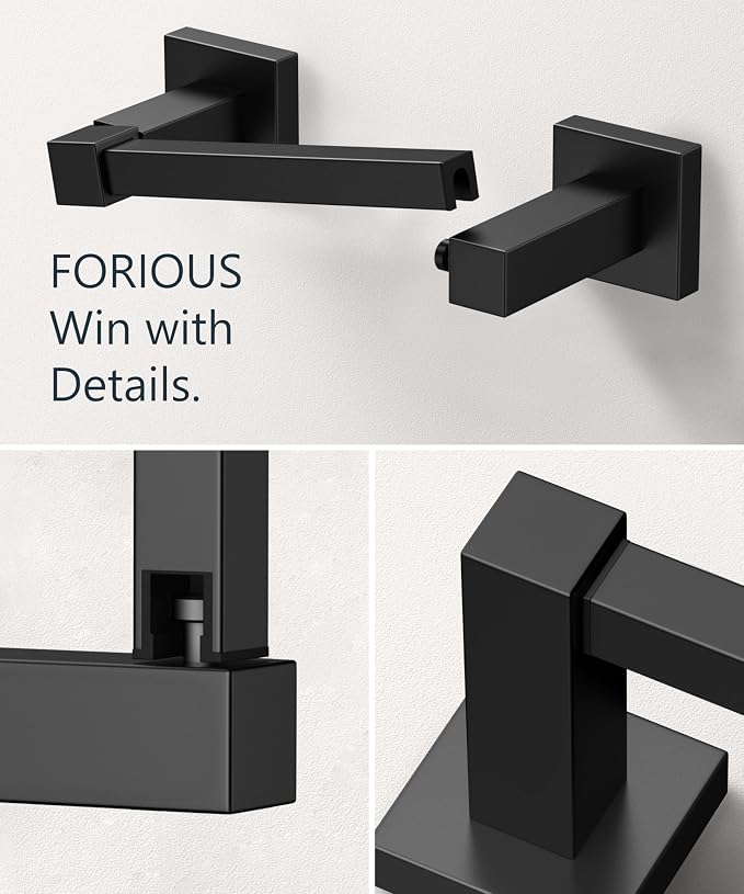FORIOUS Commercial Toilet Paper Holder Wall Mount Bathroom Tissue Holder | Matte Black 2 Pack | SUS304 Stainless Steel Rustproof | Double Post Pivoting Toilet Paper Roll Holder| Screw-In| Square Base