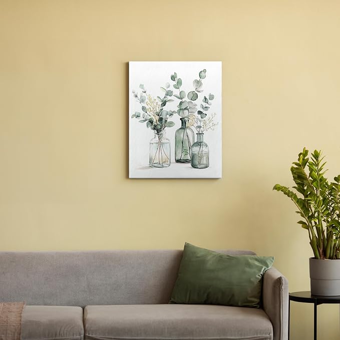 QICLM Sage Green Eucalyptus Framed Wall Art Poster, Farmhouse Bathroom Wall Decor, Sage Green Eucalyptus Plant Wall Prints for Home Bathroom Living Room Bedroom, 11x14 Inch