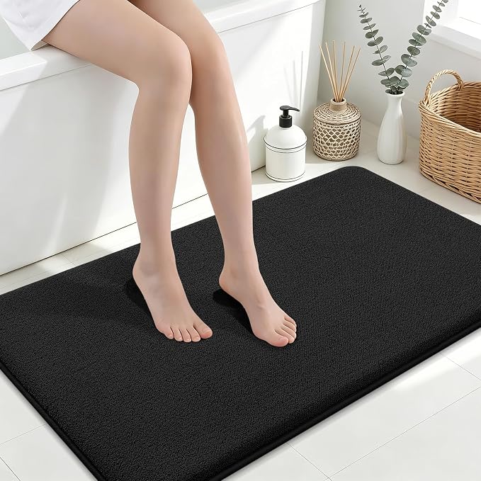 Smiry Memory Foam Bath Mat 45x27, Extra Soft Absorbent Bathroom Rugs | Black Quick Dry, Machine Washable Bath Mats for Bathroom, Shower, Tub and Home Decor Accessories