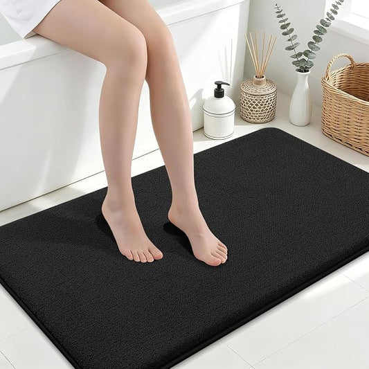 Smiry Memory Foam Bath Mat 45x27, Extra Soft Absorbent Bathroom Rugs | Black Quick Dry, Machine Washable Bath Mats for Bathroom, Shower, Tub and Home Decor Accessories
