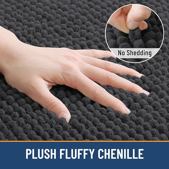 Arotive Chenille Bathroom Rugs 70x24, Soft Absorbent Bath Mat, Dark Grey | Rubber Backing, Machine Washable Dry Bath Mats for Bathroom Floor, Tub and Shower, Home Decor Accessories