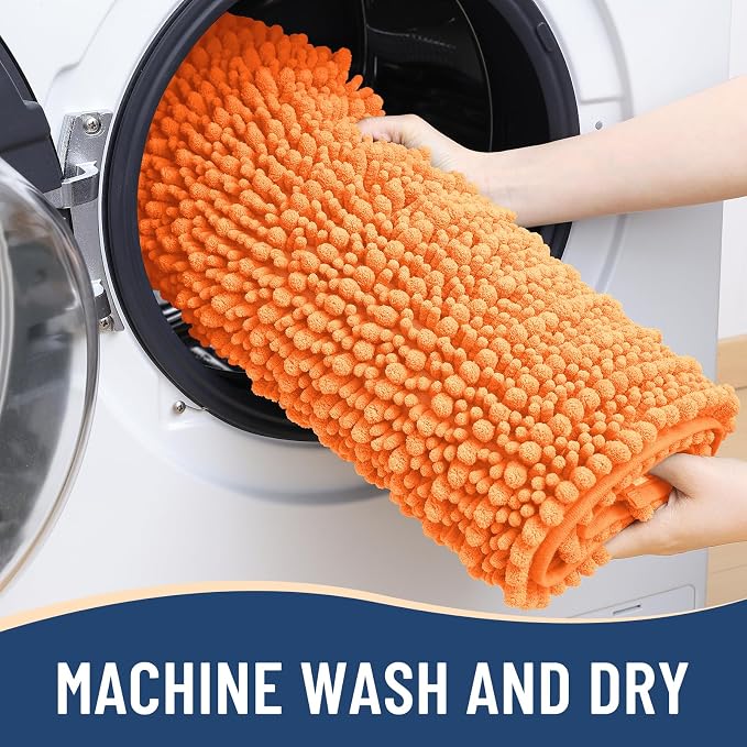 Arotive Bathroom Rugs Mat 54x24, Soft Absorbent Chenille Shaggy Bath Mat | Orange, Machine Wash Dry, Bath Rugs for Bathroom Floor, Tub and Shower, Home Decor Accessories