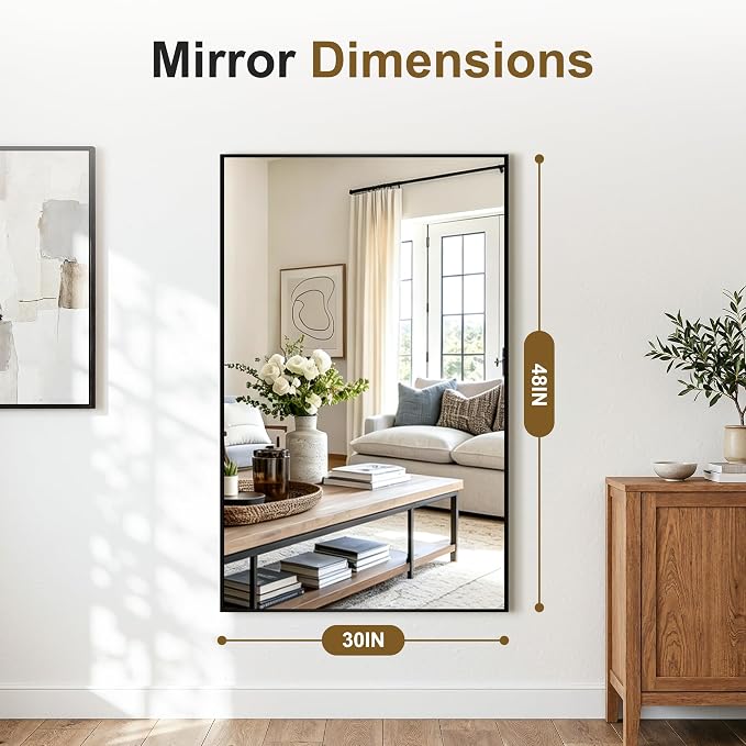 Bathroom Vanity Mirror for Over Sink, 55x30 Inch Matte Black Mirror | Shatterproof Tempered Glass, Anti-Rust Metal Frame, Rectangle Wall Mirrors for Bedroom, Living Room & Entryway