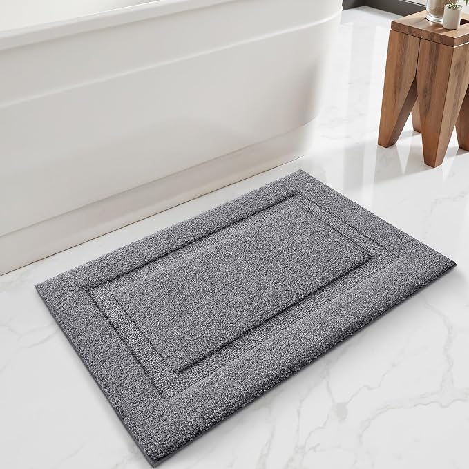 LUMI Ultra Soft Bathroom Rugs Absorbent, Non Slip Bath Mat 16X24, Dark Grey | Machine Washable with Rubber Backing, Quick Dry, Premium Microfiber Plush Carpet for Bathtub and Shower Floor