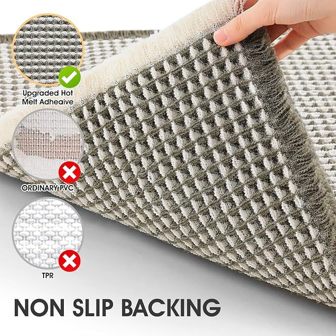 Waffle Bath Mat Green & Cream 32"x20", Boho Woven Modern Bath Mat Rugs, Absorbent Non Slip Bathroom Rugs, Soft Washable Bath Rugs with Tassels for Bedroom, Kitchen, Shower, Tub