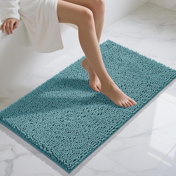 Yimobra Long Bathroom Rugs 44"x24", Extra Soft Non Slip Bath Mat for Tub, Super Absorbent Quick Dry Shaggy Rug Floor Carpet, Machine Washable,Teal Blue