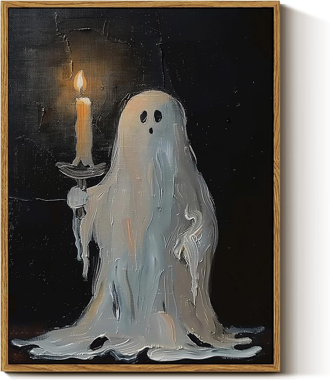 InSimSea Framed Canvas Art Prints, Vintage Halloween Decor, 12x16inch, Cute Spooky Ghosts Decor for Bedroom Kitchen Living Room shelf Fireplace, Dark Academia Gothic Pictures