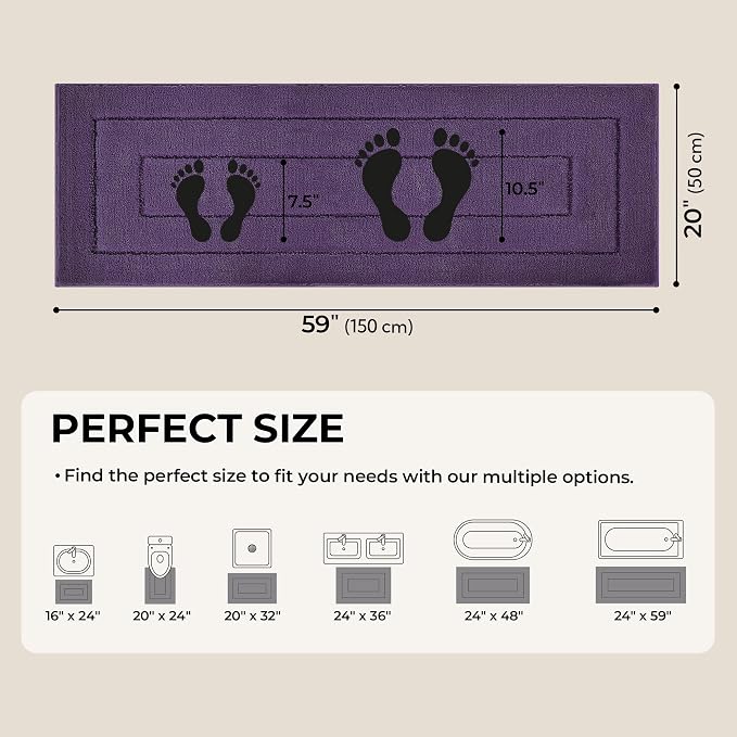 GRANNY SAYS Purple Bathroom Runner Rug 59" x 20", Soft Microfiber Bath Mat | Non-Slip long rug with TPR Backing, Absorbent, Machine Washable Extra Large Bath Rugs for Double Vanity, Shower, Tub