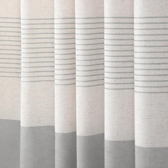 Grey Farmhouse Linen Striped Shower Curtain with Tassel 48"W X 72"L | Boho Farmhouse Shower Curtains with Linen Texture for Bathroom Decor