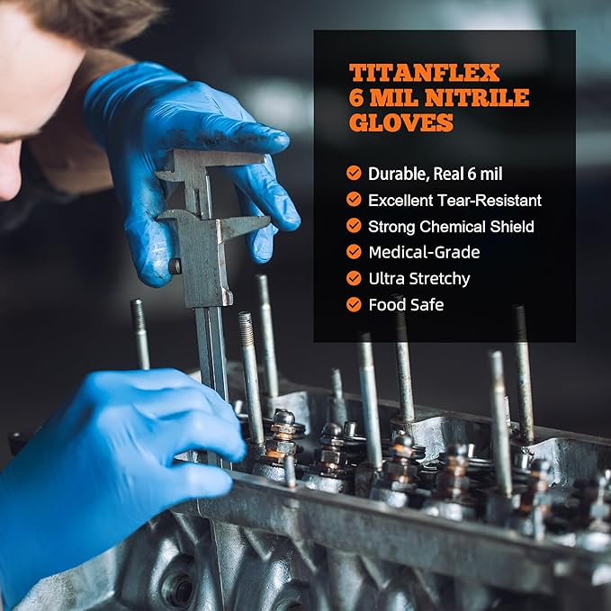 Nitrile Exam Gloves, Blue, 6-mil, Heavy Duty Nitrile Gloves, Mechanic Disposable Gloves, Latex Free, Powder Free