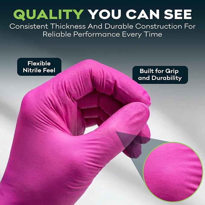 FifthPulse Fuchsia Hot Pink Nitrile Disposable Gloves -3 Mil Medical Exam Nitrile Gloves -Powder and Latex Free