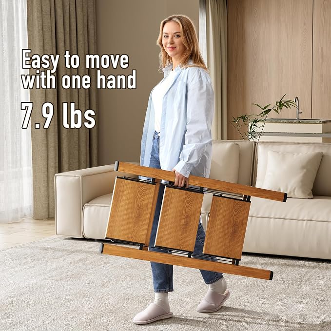 Mayi Plus 3 Step Stool Foldable, Aluminum, Lightweight Step Ladder | Extra-wide anti-slip folding steps with 330 lbs, for home,kitchen,office,outdoor,Woodgrain