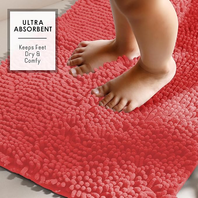 Hearth & Harbor Bathroom Rugs, Chenille Bath Mat - Machine Washable Bath Mats for Bathroom Non-Slip Backing Rubber, Quick Dry Bathroom Mat - Rose Bath Rug, 20x32