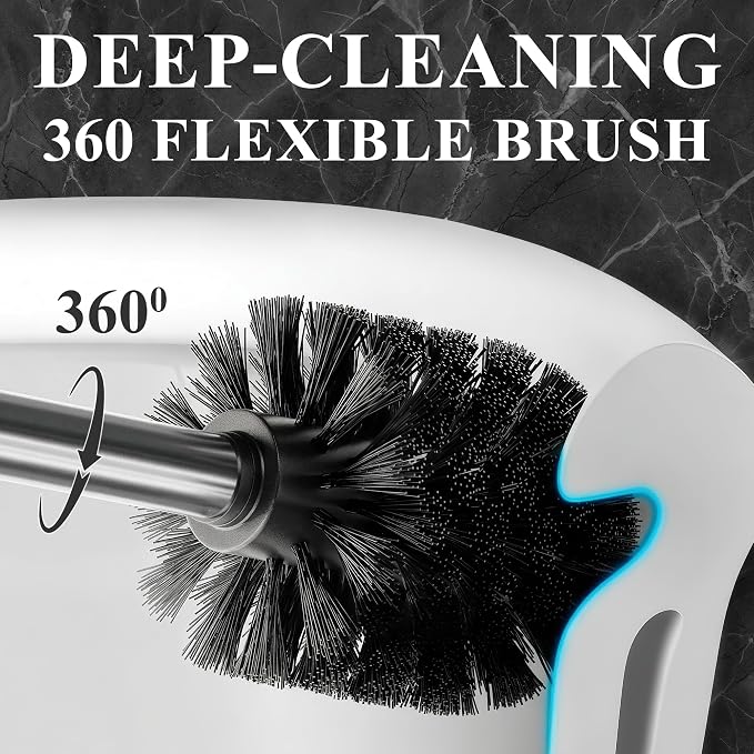 Stainless Steel Toilet Brush and Holder Set, Rounded Square (Silver) | Toilet Bowl Brush and Holder, Removable Inner Bowl, Dense Bristles, Long Handle, Hand Guard, Scratch Resistant, for Bathrooms