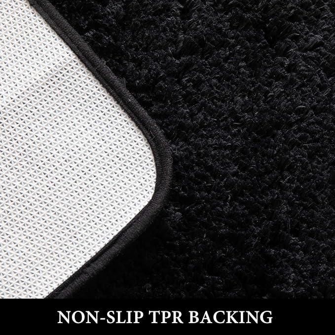 MIULEE Black Bathroom Runner Rugs Soft Microfiber Bath Mat 24x48 Inch | Absorbent, Non Slip, Quick Dry, Fluffy Bath Rugs for Bathroom Floor Tub Showers, Machine Washable