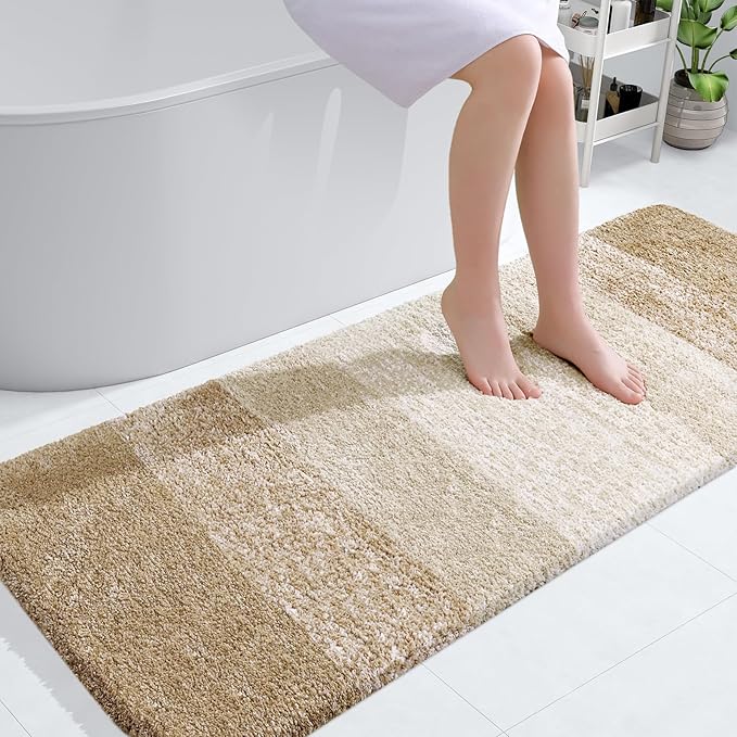 OLANLY Bathroom Runner Rug 54x24, Extra Soft Absorbent Microfiber Bath Rugs | Tan, Non-Slip Quick-Drying Rubber Backing, Machine Washable Long Bath Mat for Floor, Tub and Shower, Home Decor Accessories