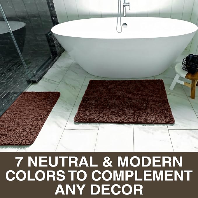 Neater Home Plush Bathroom Rugs 30x20 Thick Chenille Quick Dry Microfiber Absorbent Bath Mat, Soft Bath Rugs, Machine Washable Bathroom Floor Mat for Tub Shower Sink, Home Decor Accessories, Brown