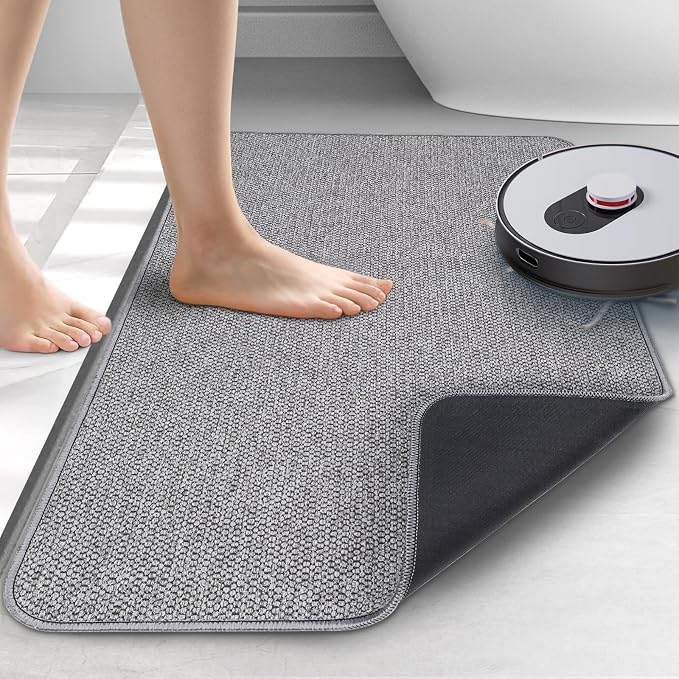 Upgraded Bath Mat 24x48Inch, Thin Bath Mats Rugs with Rubber Backing Non-Slip, Absorbent,Quick Dry Machine Washable, Home Decor Accessories Cozy Cloth Bathroom Rugs fit Under Door/Sink/Tub/Shower-Gray