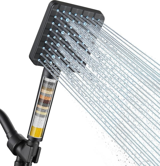 Cobbe Filtered Shower Head with Handheld, High Pressure 6 Spray Mode Showerhead with Filters, Water Softener Filters Beads for Hard Water - Remove Chlorine - Reduces Dry Itchy Skin, Matte Black